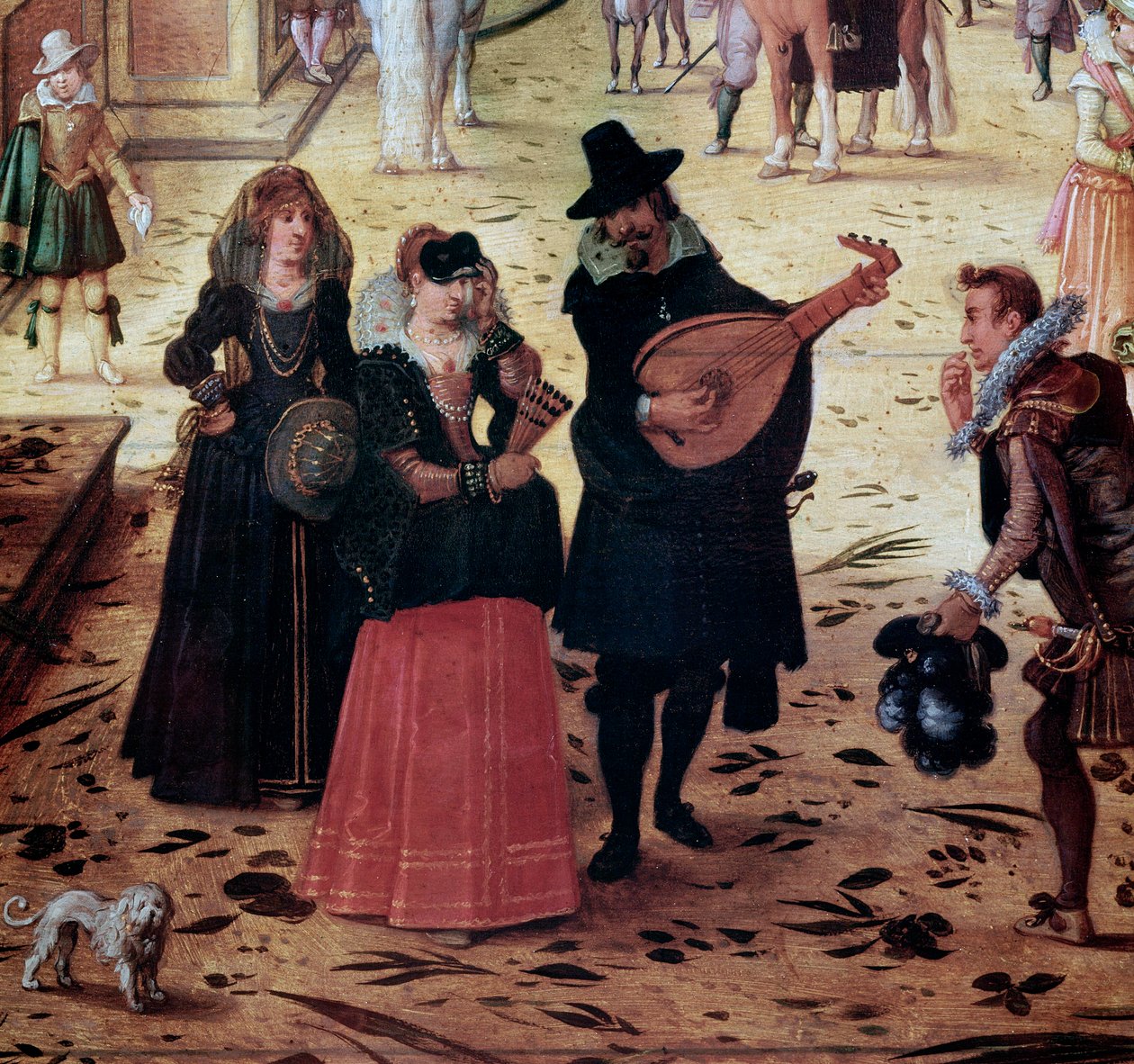 Paesaggio con Villa Medici a Roma, Italia (Paesaggio con villa Medici, Roma, Italia) Dettaglio Passeggiatori eleganti e musicisti nel parco - Pittura di Sebastian Vrancx (1573-1647) 17° secolo Napoli Museo Nazionale di Capodimonte da Sebastian Vrancx