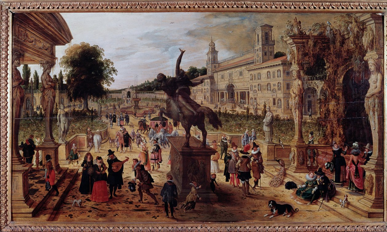 Paesaggio con villa Medici a Roma, Italia. Eleganti passeggiatori e musicisti nel parco da Sebastian Vrancx