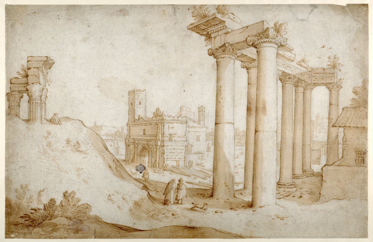 Il Foro Romano con il Tempio di Tito e Vespasiano, il Tempio di Saturno e l