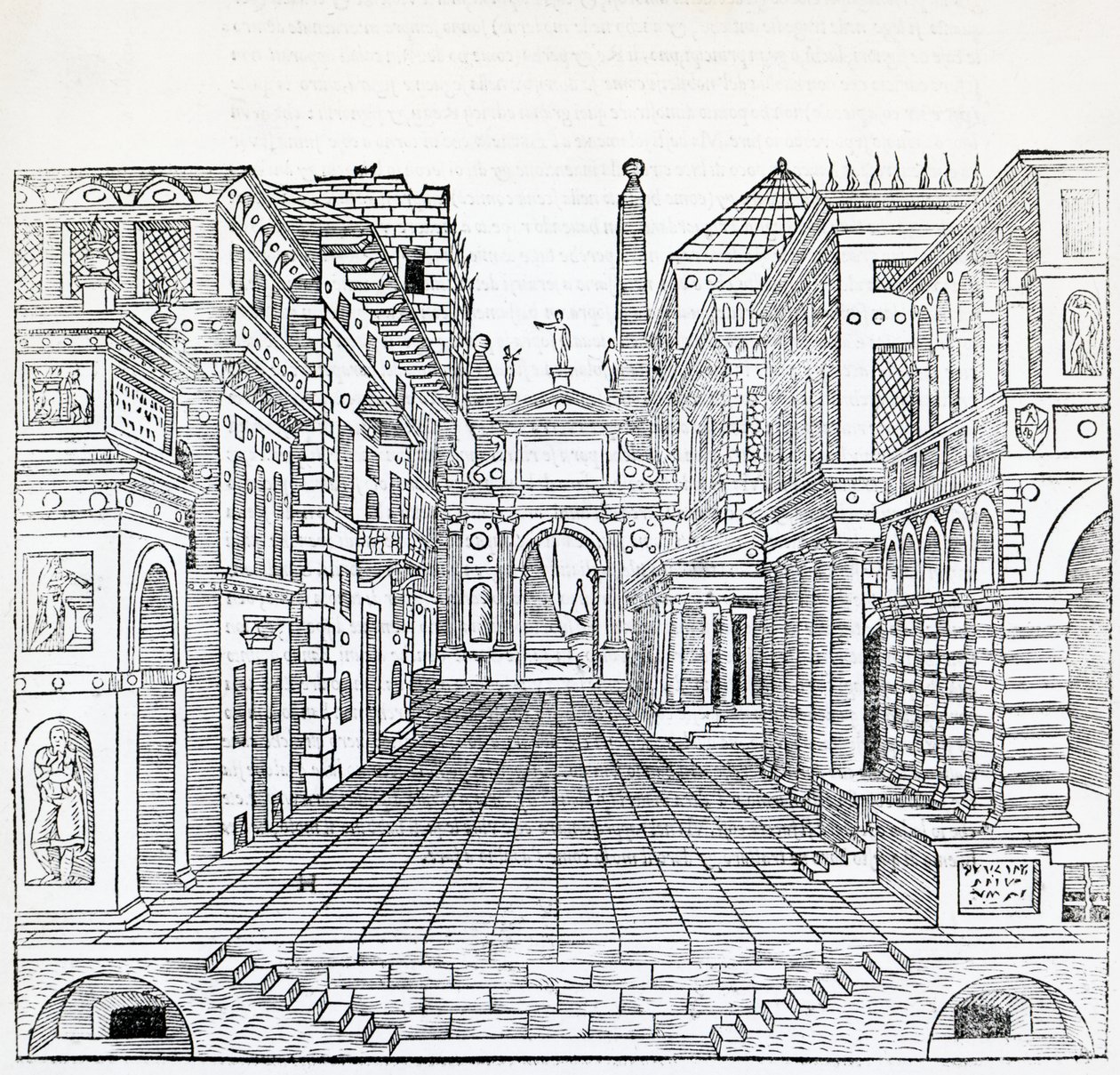 Scena magica, scenografia teatrale di Sebastiano Serlio, illustrazione dal Trattato di Architettura, Libro II da Sebastiano Serlio