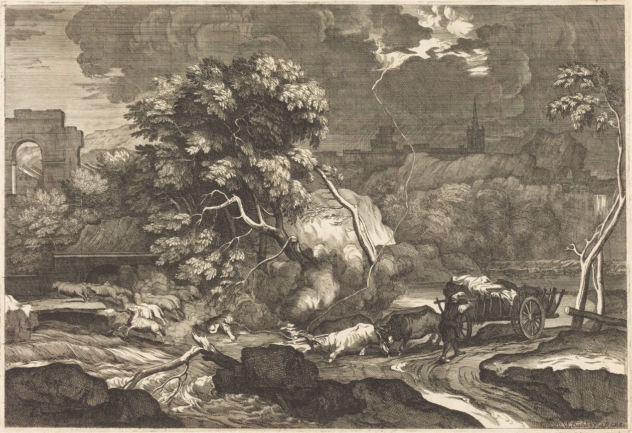 Paesaggio con un carrettiere spaventato da Sébastien Bourdon