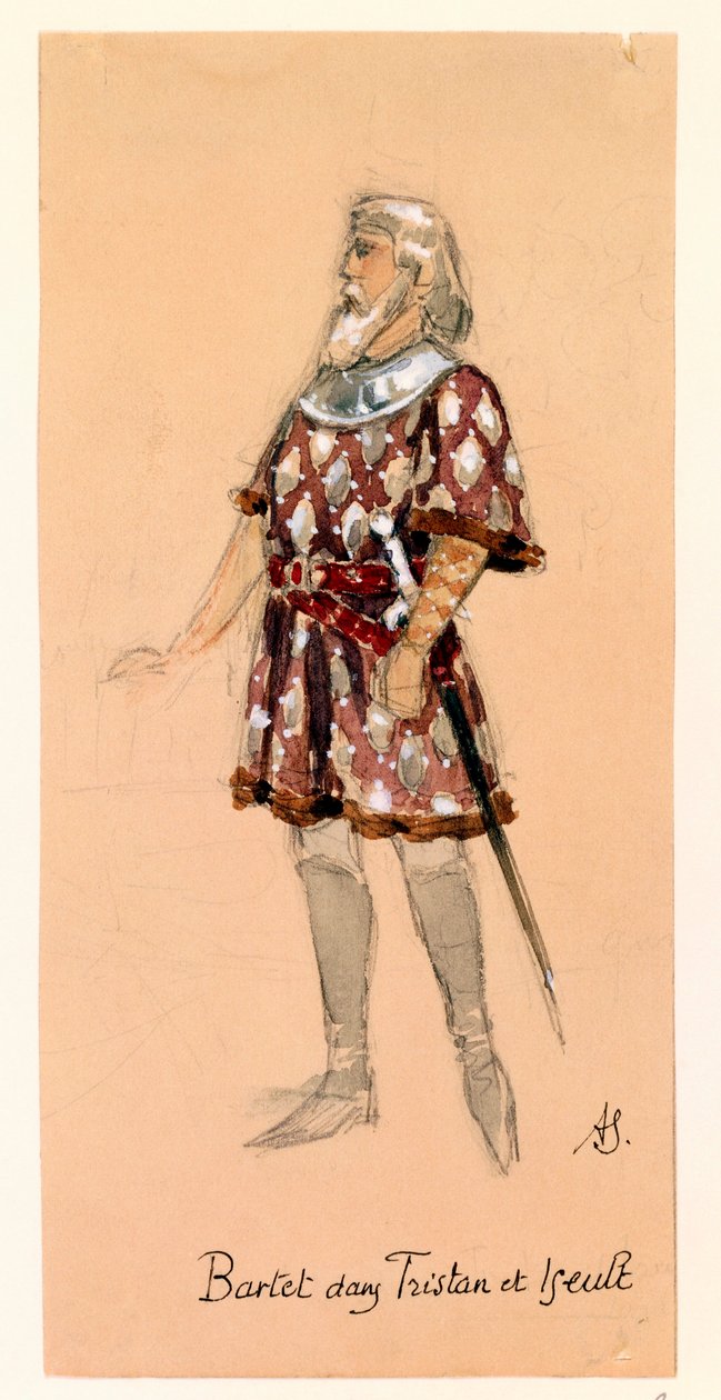 Francia, Parigi, bozzetto di costume per Kurwenal in Tristano e Isotta di Richard Wagner per la rappresentazione al Palais Garnier di Parigi da Segaud Segaud
