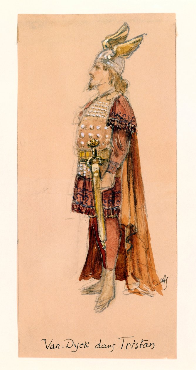 Francia, Parigi, Bozzetto di costume per Tristano in Tristano e Isotta di Richard Wagner per la rappresentazione al Palais Garnier di Parigi da Segaud Segaud