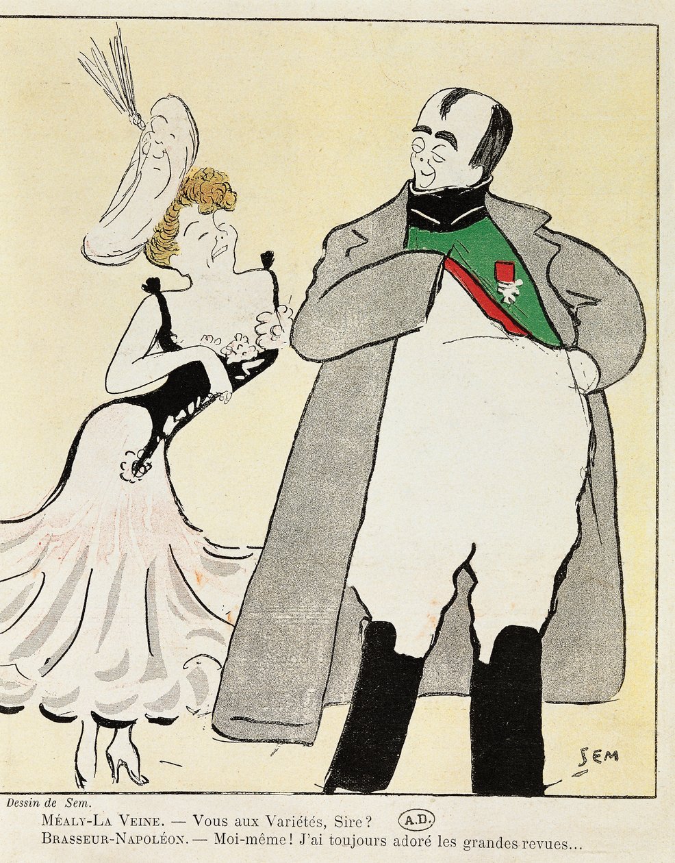 Attore Albert Bresseur nel ruolo di Napoleone in Madame Sans-Gene, di Victorien Sardou, caricatura del 1893 da Sem