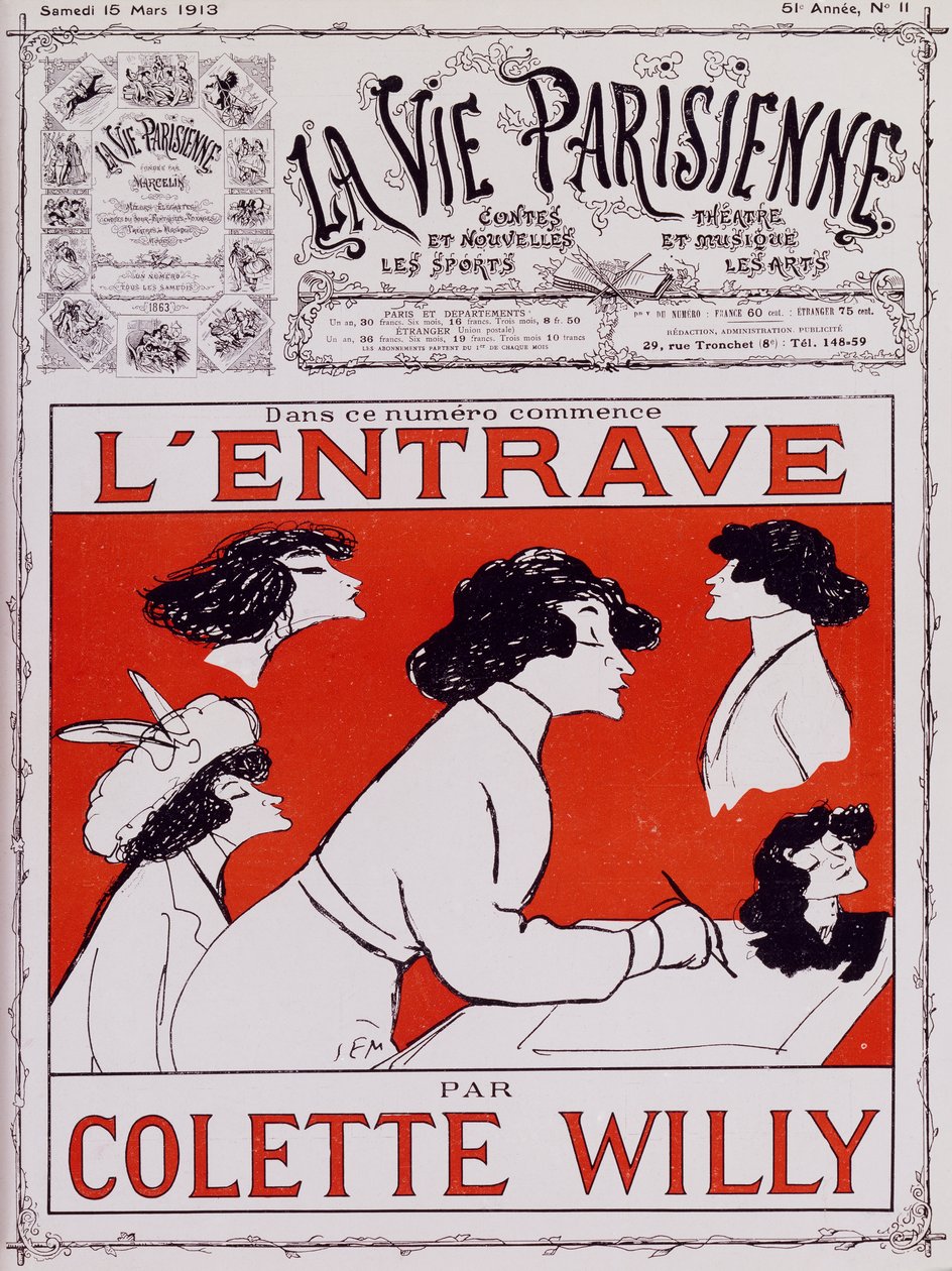 Caricatura di Colette Willy, pseudonimo di Sidonie-Gabrielle Colette (1873-1954) da Sem
