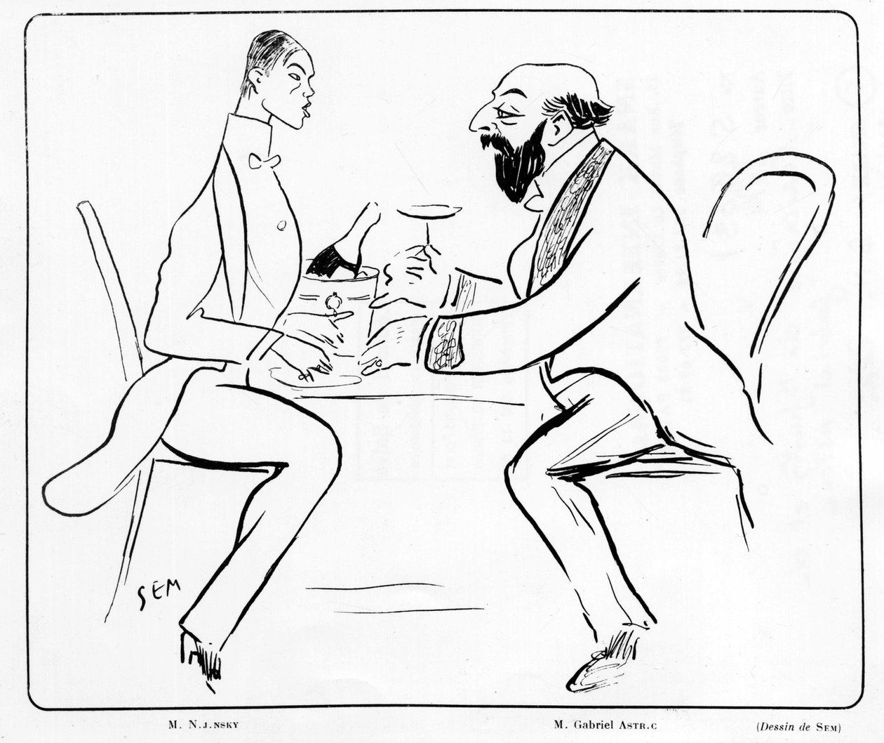 Caricatura di Nijuisky e Gabriel Astri in un caffè, disegno di Sem (1863 - 1934) da Sem
