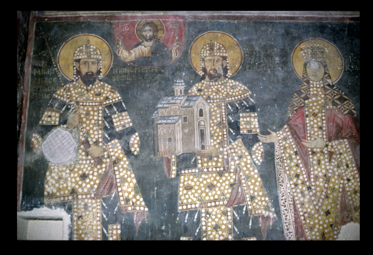 Stefan Milutin, Stefan Dragutin e Katelina, fine XIII secolo da Serbian School