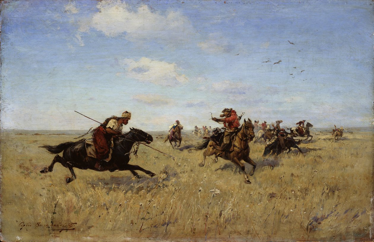Combattimento tra cosacchi del Dnepr e tartari da Sergei Ivanovich Vasilkovsky