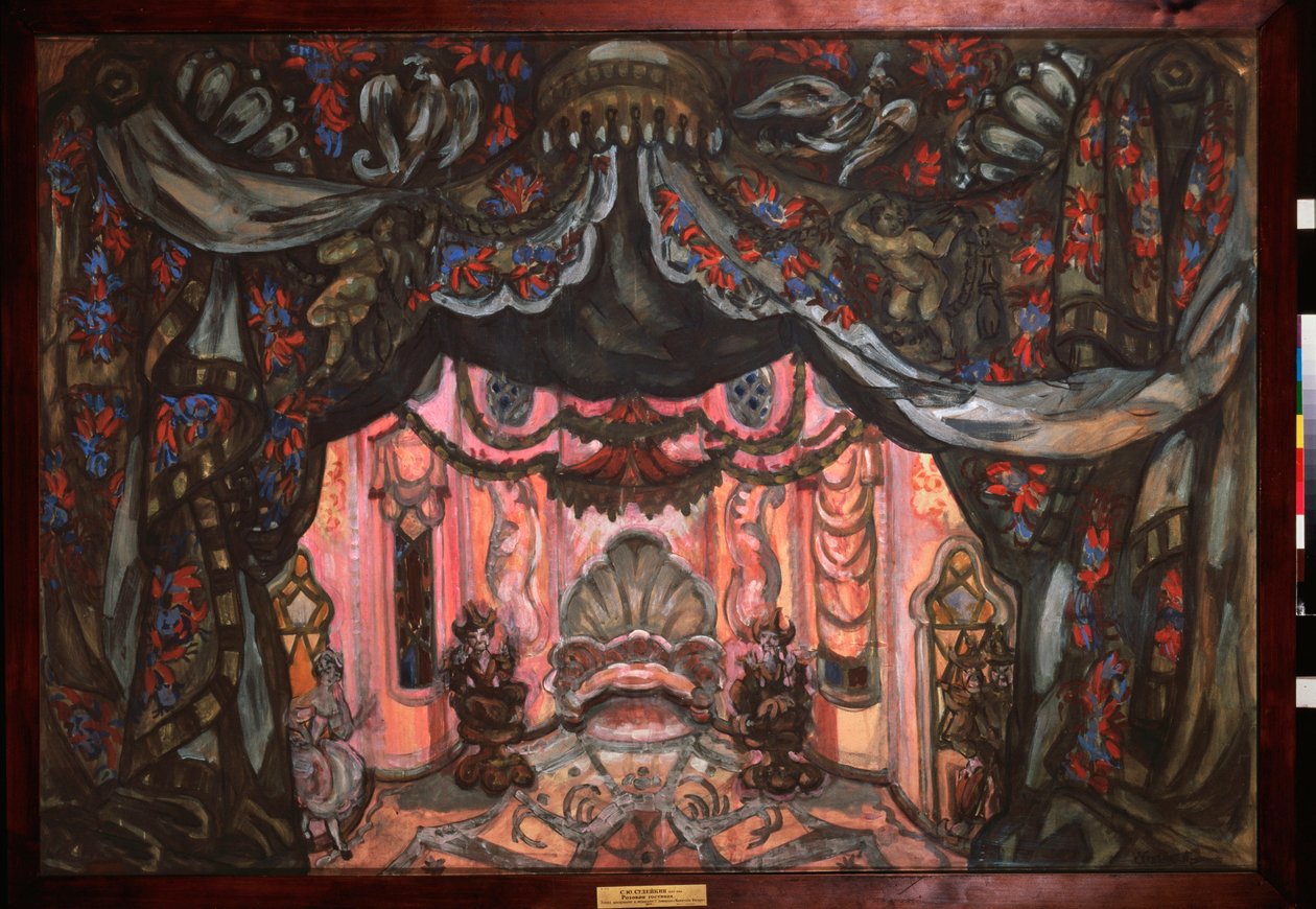 Decorazione preparatoria per la pièce teatrale "Le nozze di Figaro" di Pierre Augustin Caron de Beaumarchais da Sergei Yurevich Sudeikin