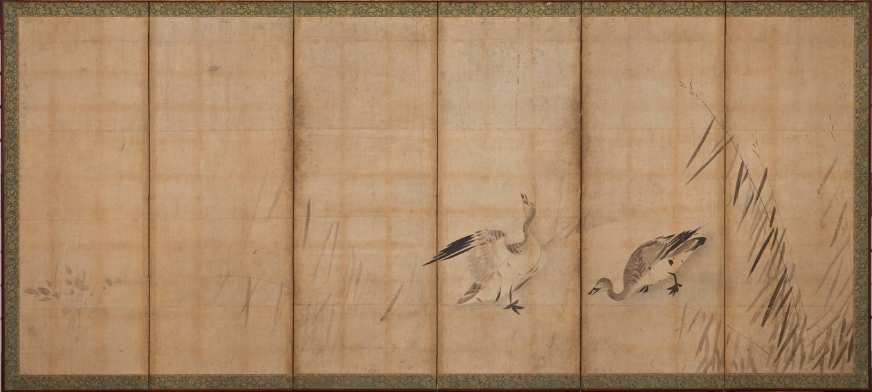 Due oche e erbe, periodo Muromachi da Sesson Shukei