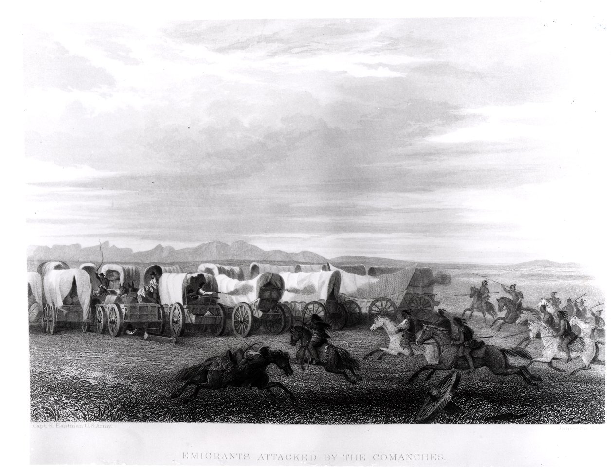 Emigranti attaccati dai Comanche, inciso da John Smith da Captain Seth Eastman