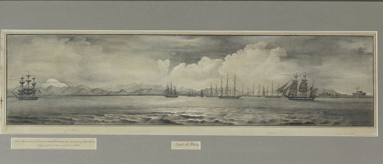 Costa del Perù: Le Ande, Tetti delle case di Lima, Callao, Forti di Callao, dal ponte della nave prussiana Rosamunde da Seth Jr. Cole