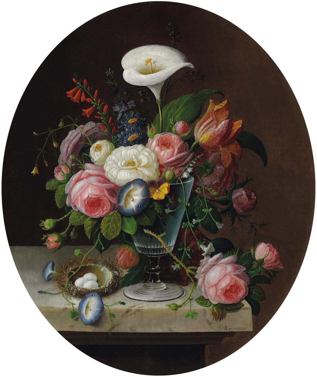 Fiori in un vaso di cristallo da Severin Roesen