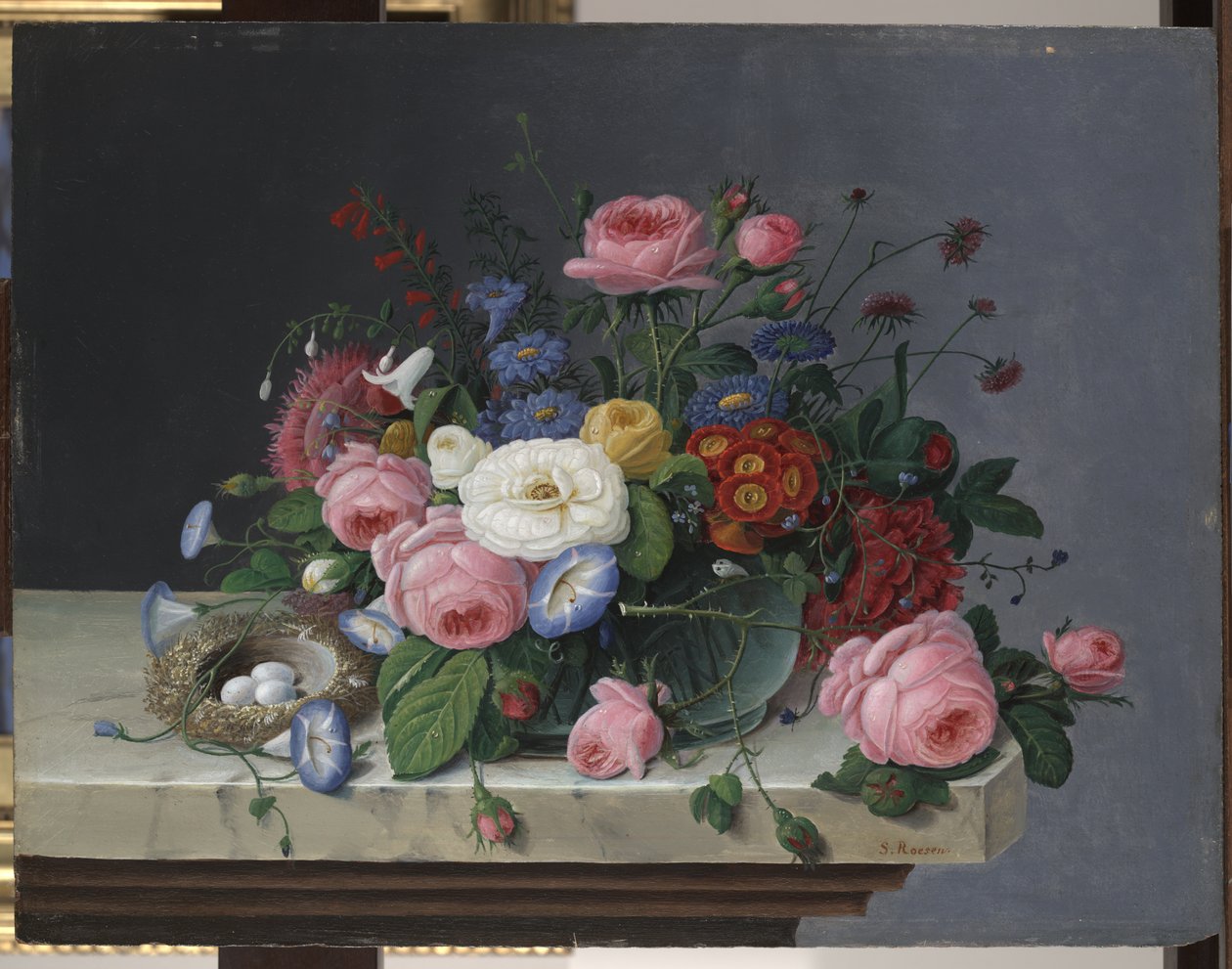 Natura morta con fiori e nido d