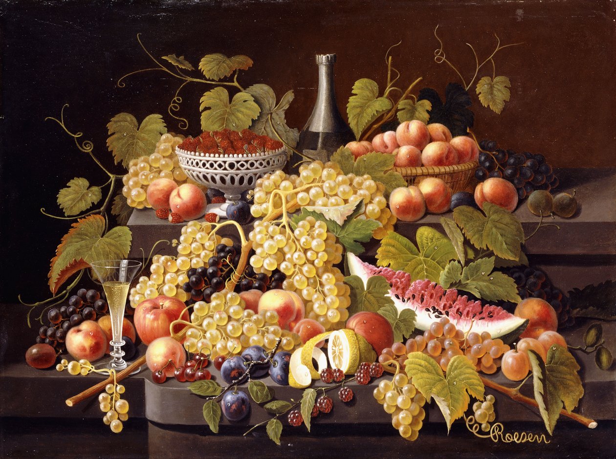 Natura morta con frutta e champagne da Severin Roesen