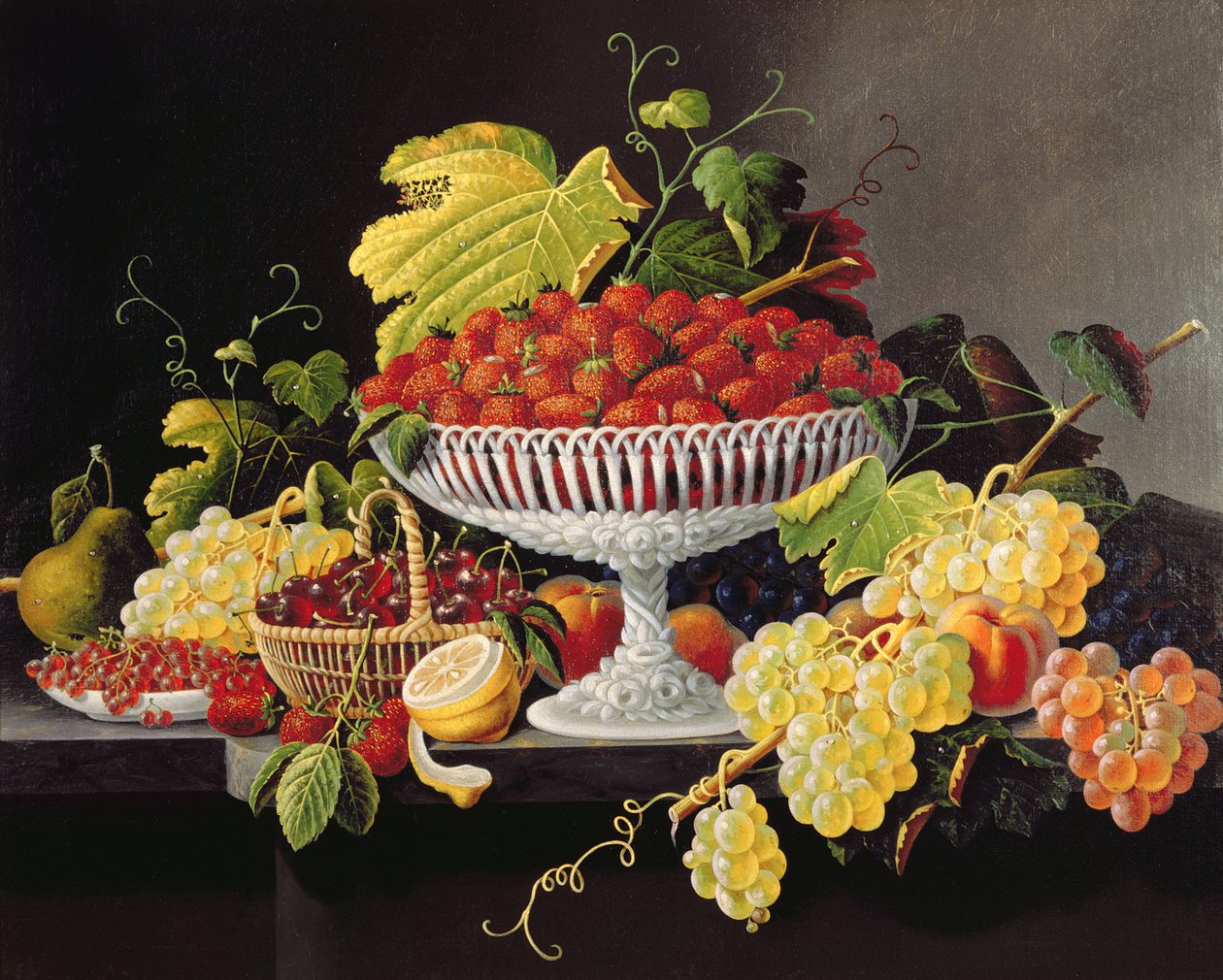 Natura morta con fragole (olio su tela) da Severin Roesen