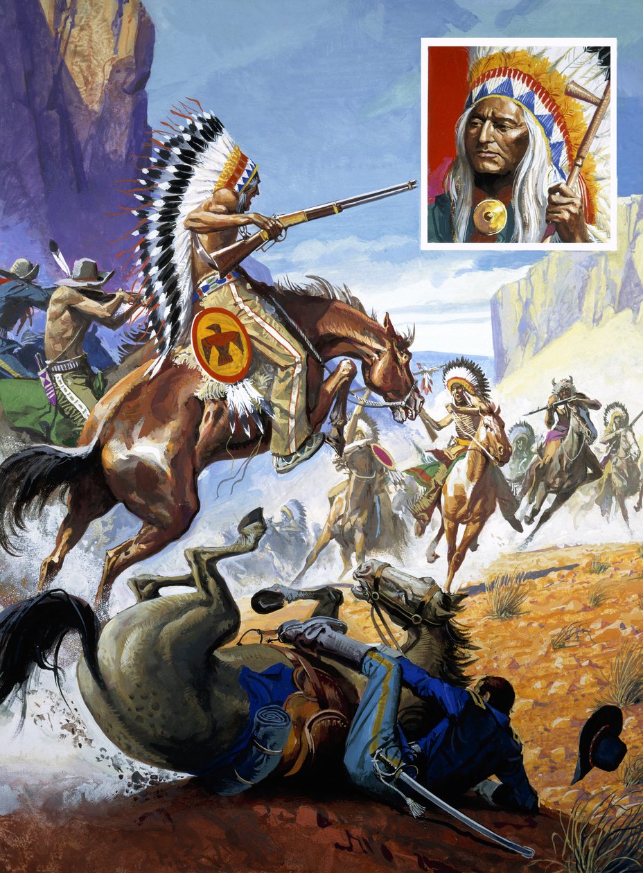 Scaramuccia tra nativi americani e soldati americani (gouache su carta) da Severino Baraldi