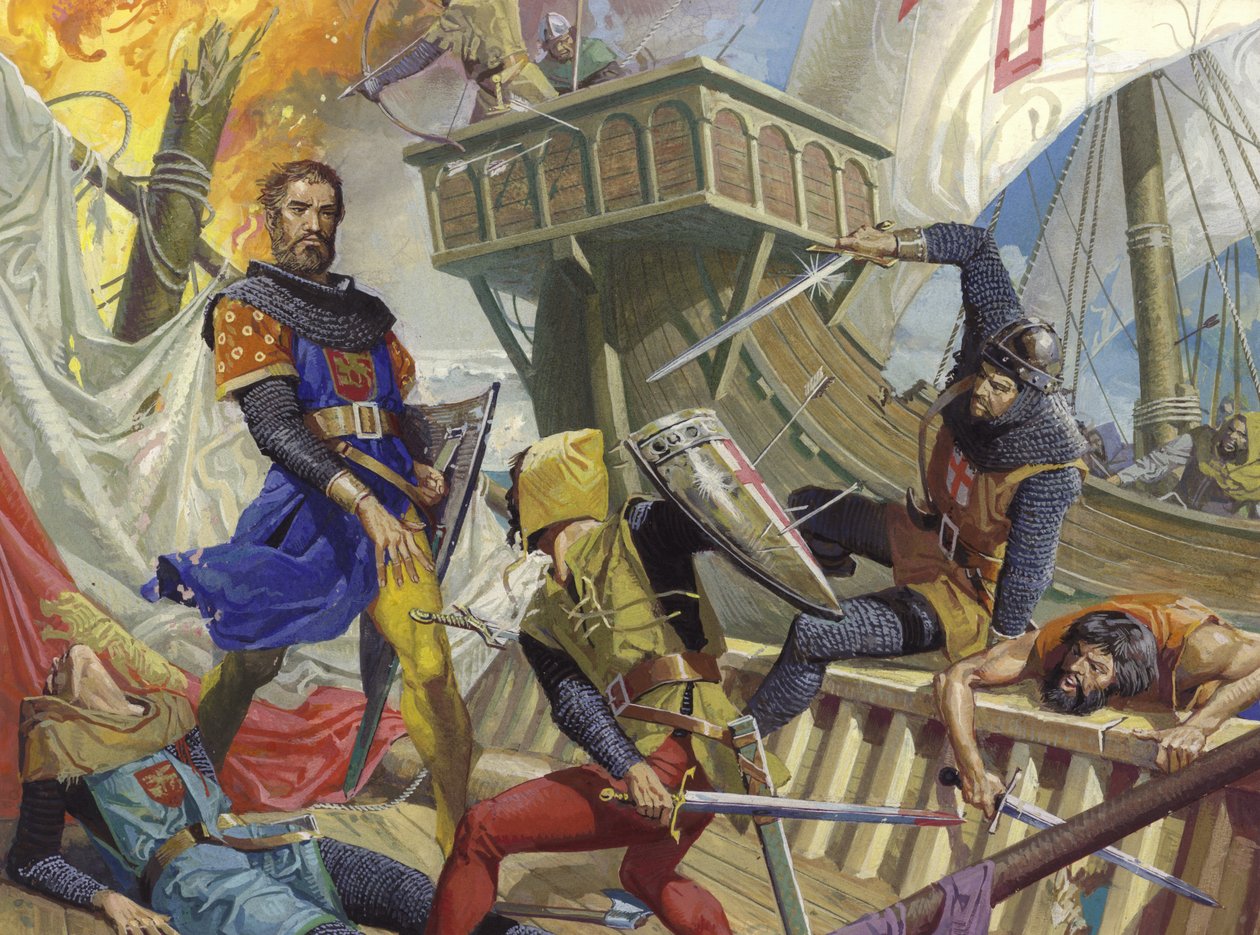 Marco Polo catturato dai genovesi, XX secolo (gouache su carta) da Severino Baraldi
