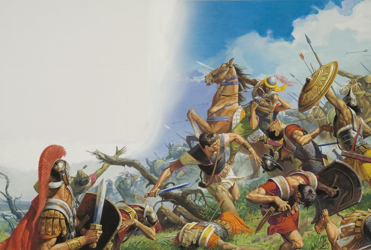 La battaglia di Cannae del 216 a.C. (gouache su carta) da Severino Baraldi