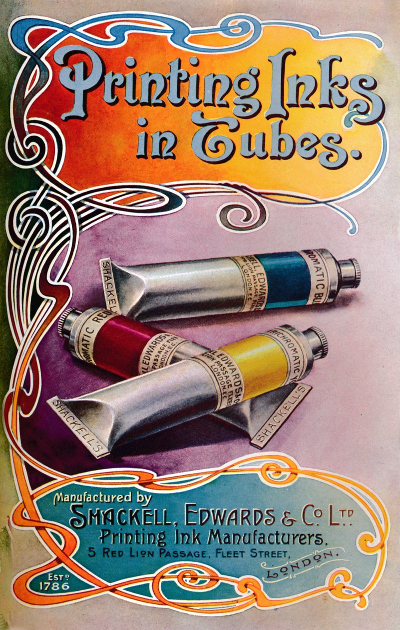 Inchiostri da stampa in tubi - pubblicità Shackell, Edwards & Co. Ltd., 1907 da Shackell Edwards and Co