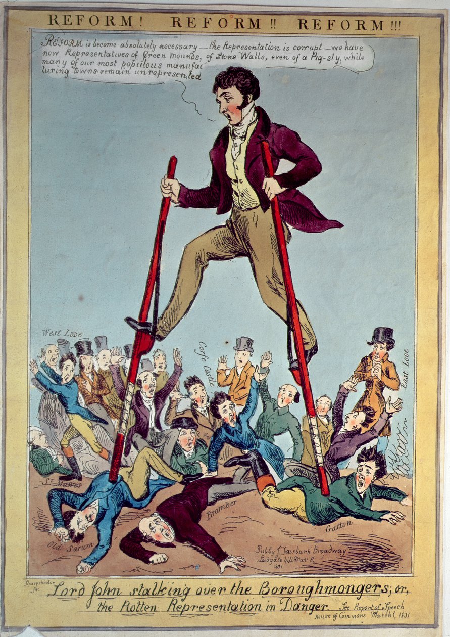 Lord John che insegue i Boroughmongers, o La rappresentazione marcia in pericolo, pub. da J. Fairburn, 1831 da Sharpshooter