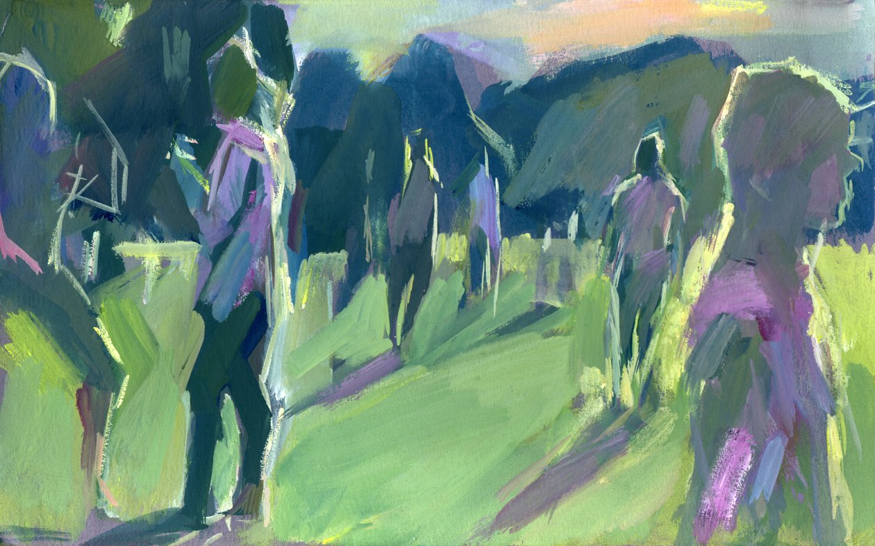 Parco, sera, 2024 (gouache su carta) da Shaun Carey