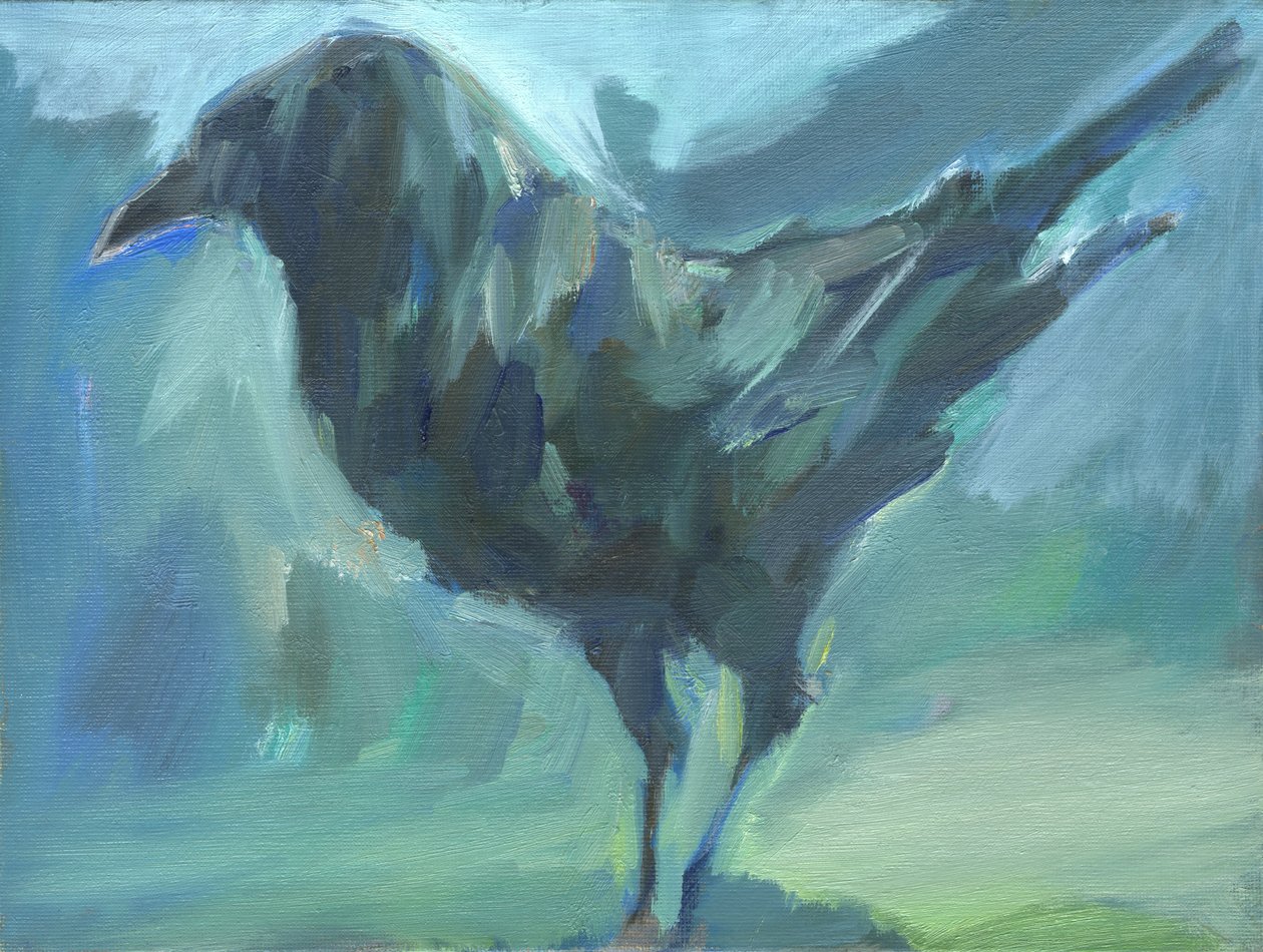 Corvo verde che cammina, 2024 (olio su tela) da Shaun Carey