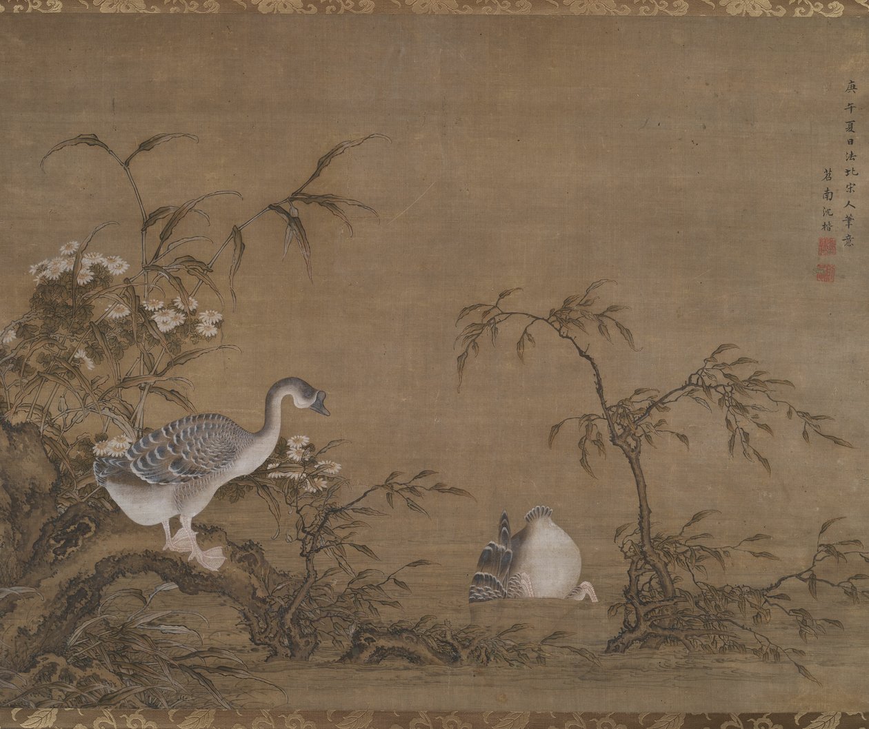 Oche su una riva del fiume da Shen Kai