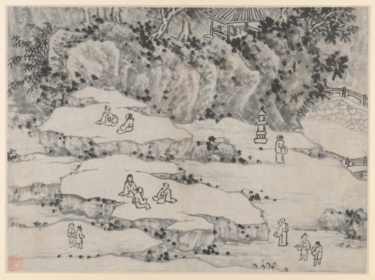 Dodici vedute della Collina della Tigre, Suzhou: La Terrazza della Pietra che Annuisce, Collina della Tigre, e il Sedile da Mille Uomini da Shen Zhou