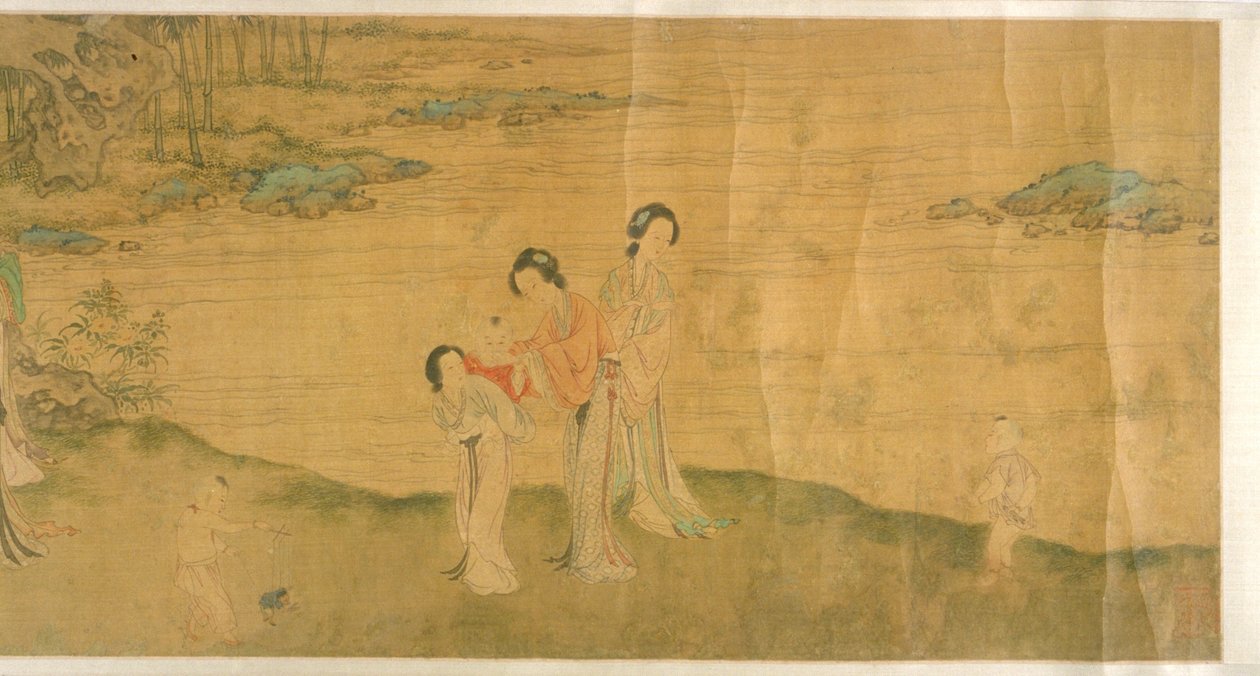 Donne e bambini in un giardino da Shi Wang