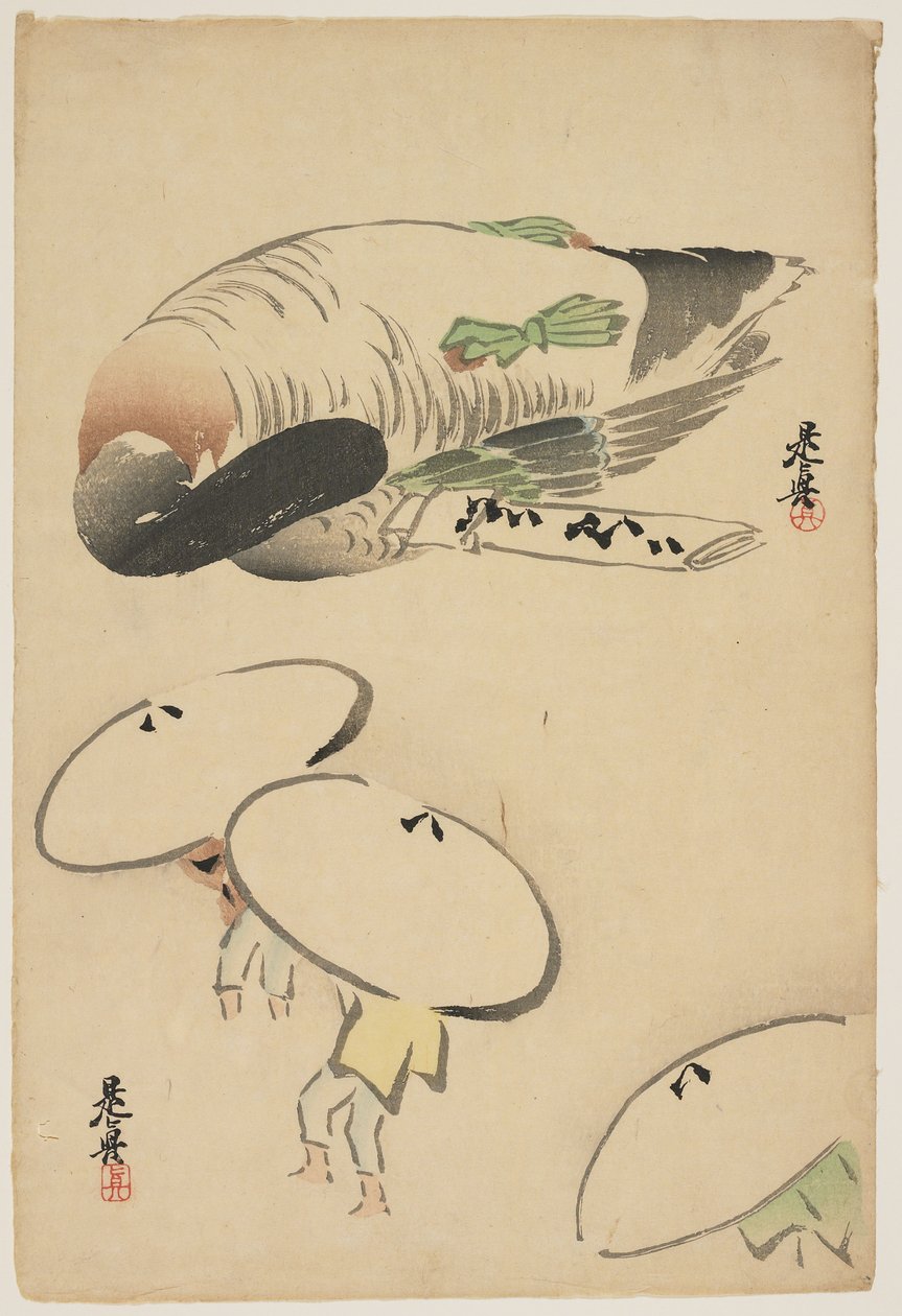 (Fagiano Tre uomini con ombrelli) da Shibata Zeshin