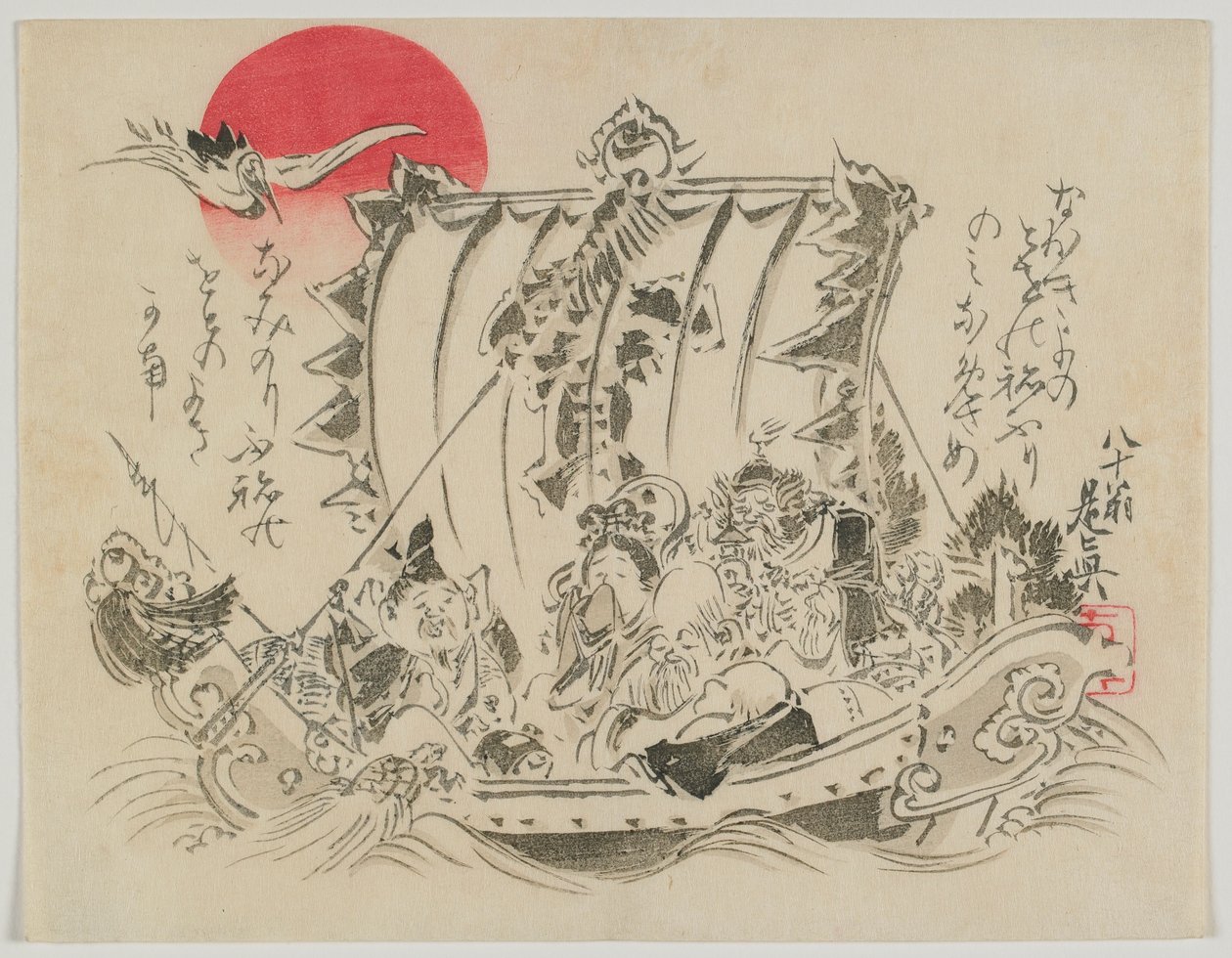 Sette Dei della Fortuna in una nave del tesoro, era Meiji, fine XIX secolo da Shibata Zeshin