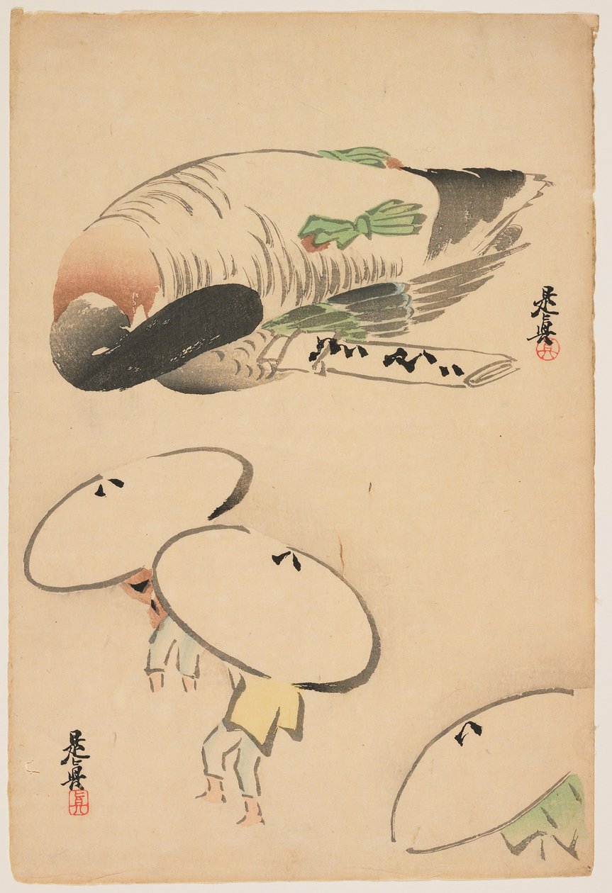Fagiano / Tre uomini con ombrelli da Shibata Zeshin