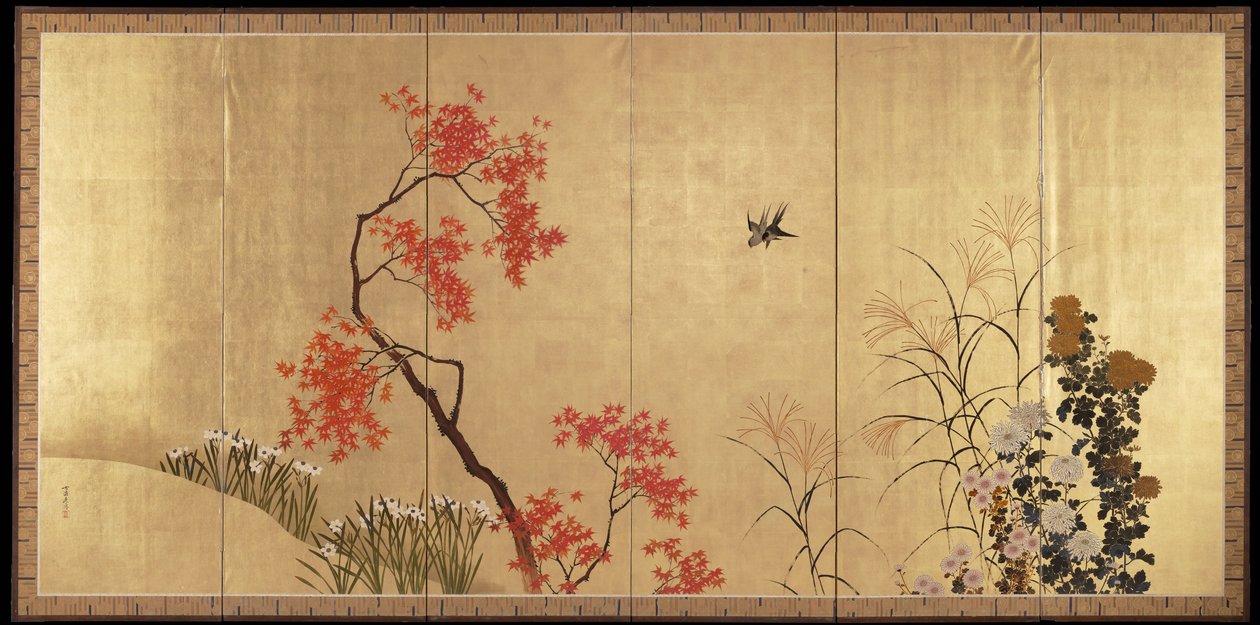 Autunno [a sinistra di una coppia di Uccelli e fiori in primavera e autunno] da Shibata Zeshin
