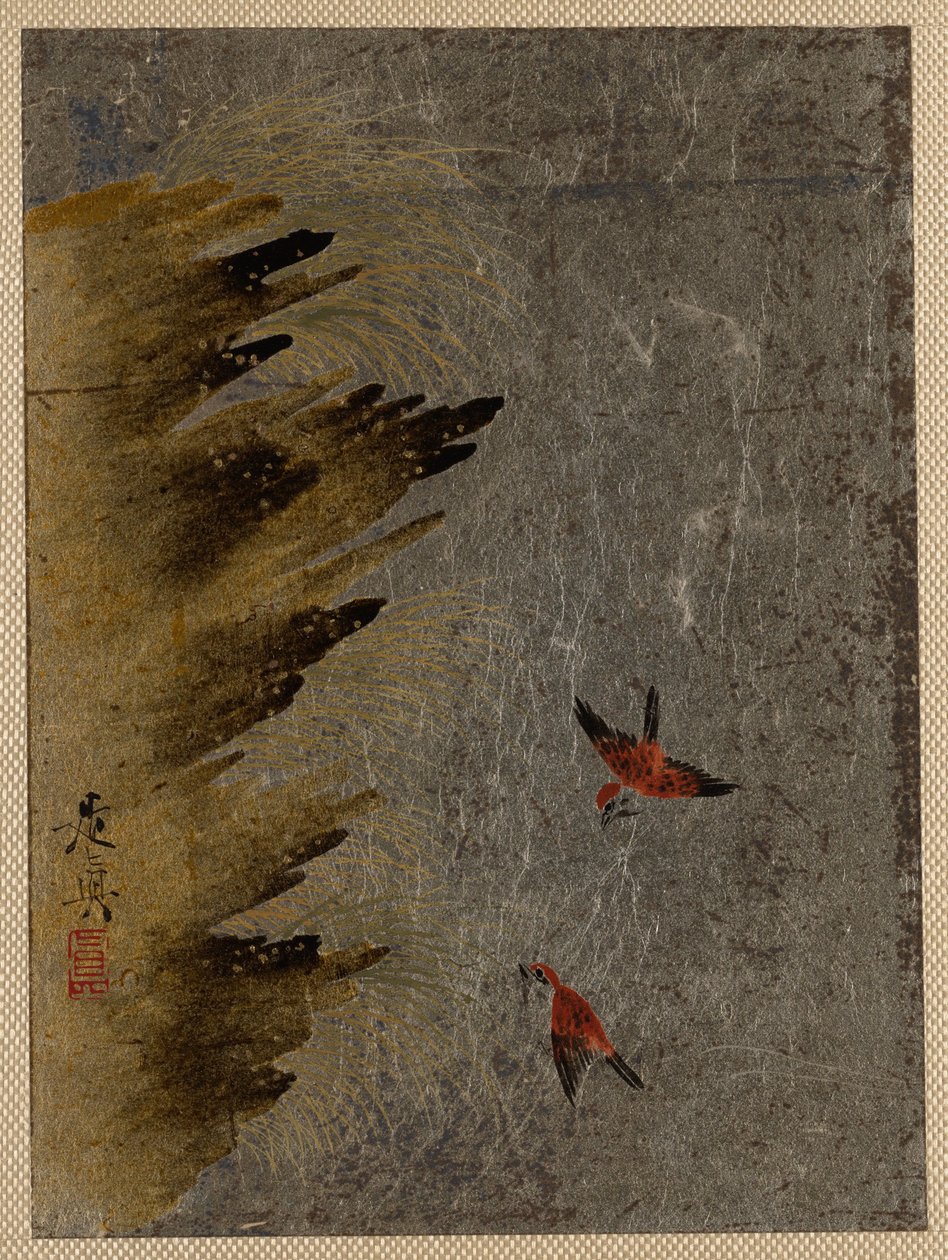 Uccelli e rocce sporgenti da Shibata Zeshin