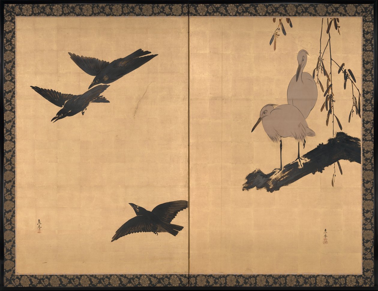 Aironi bianchi e corvi da Shibata Zeshin