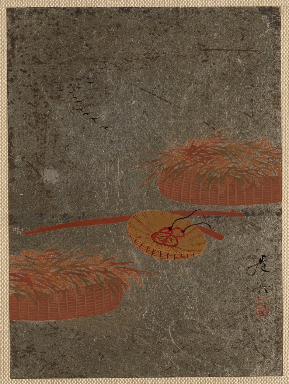 Cesti di fiori e cappello da contadino da Shibata Zeshin