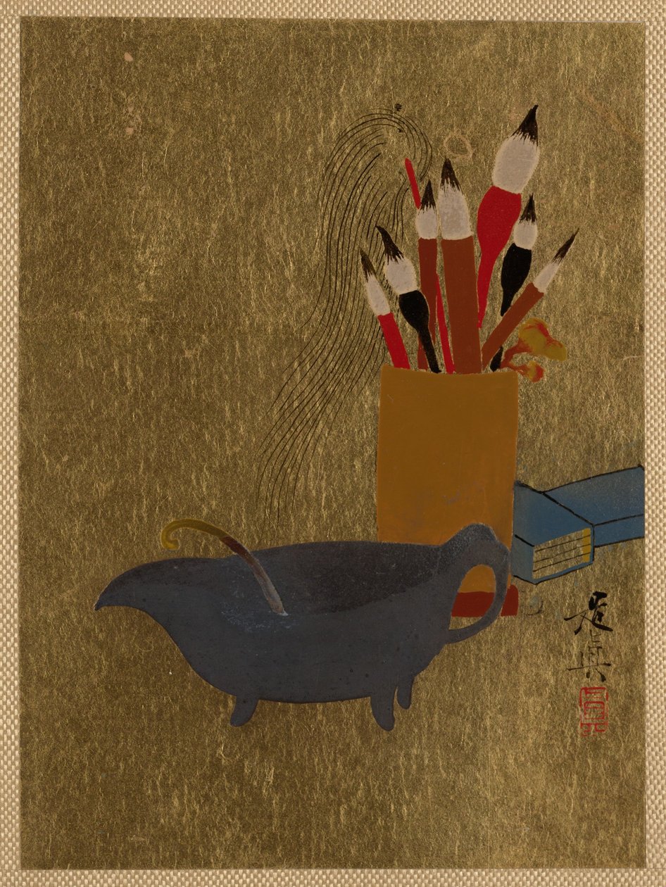 Kessel und Kiste mit Pinseln da Shibata Zeshin