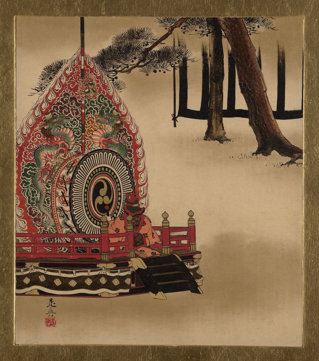 Dipinti laccati di vari soggetti: tamburo per la danza Gagaku da Shibata Zeshin