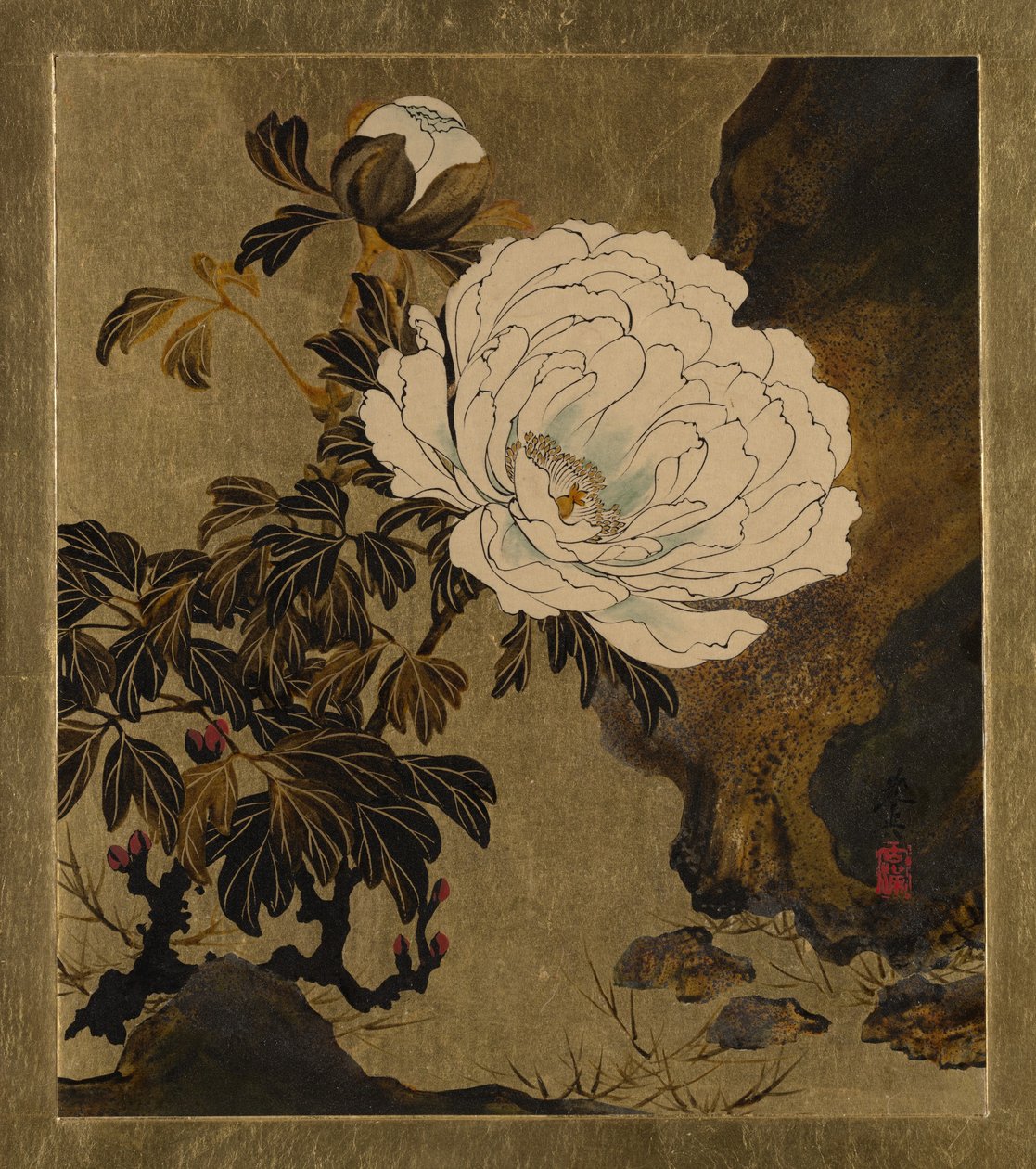 Dipinti su lacca di soggetti vari: peonie da Shibata Zeshin