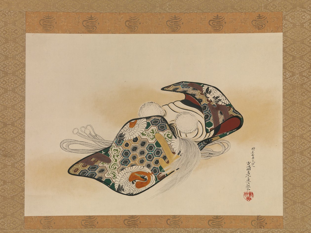 Maschera Noh: Okina, datata 1879 da Shibata Zeshin
