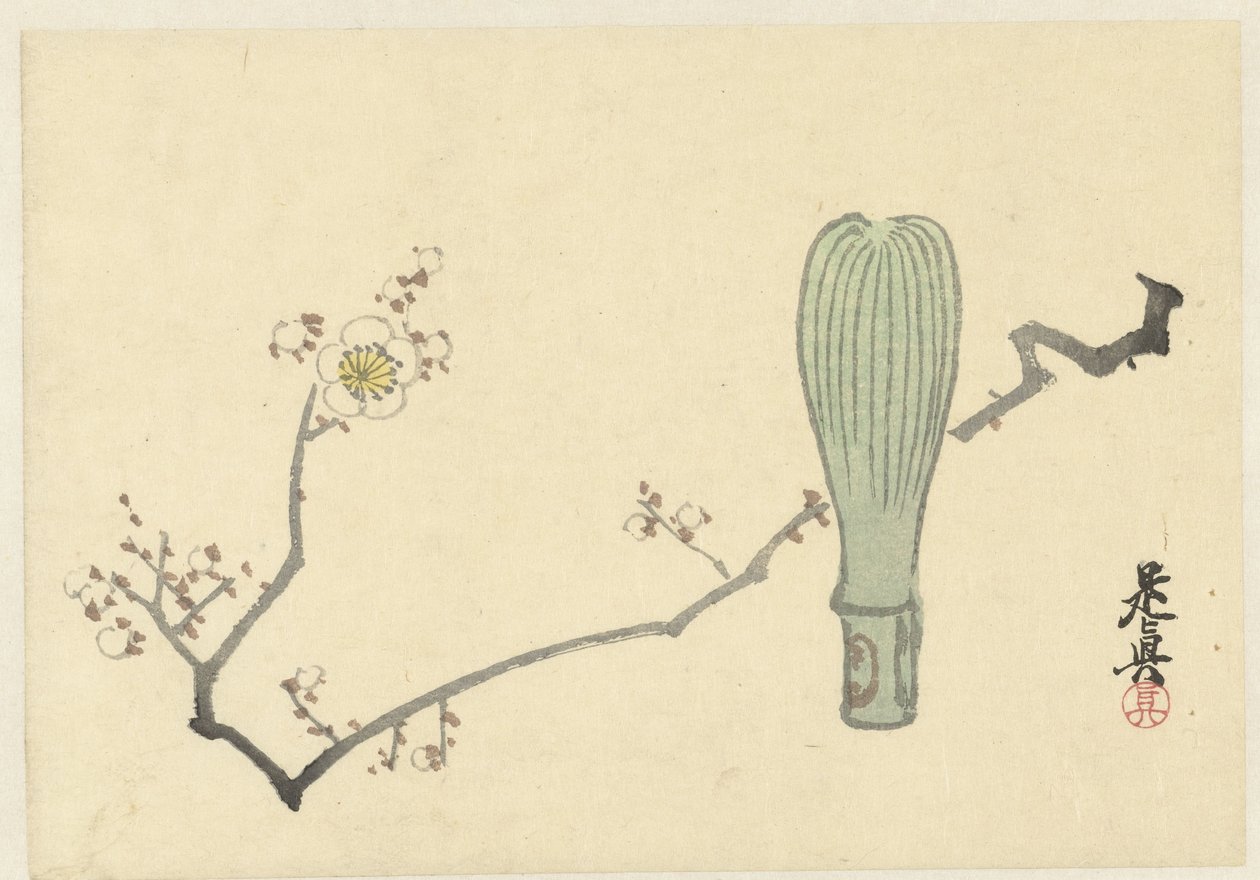 Fiori di prugna e un frullino da tè da Shibata Zeshin