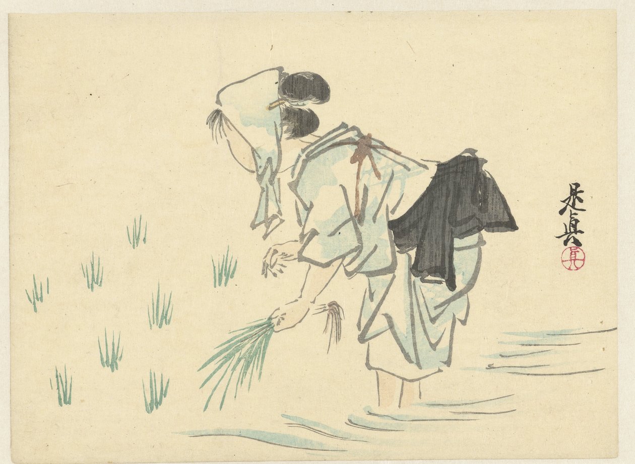 Donna che pianta riso da Shibata Zeshin