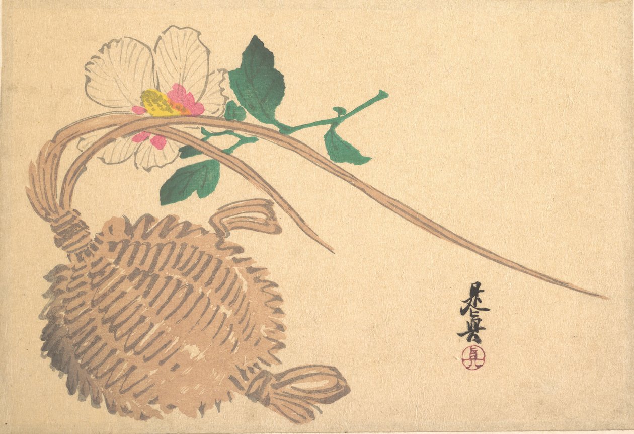 Cesto di paglia per pesci e fiore Mokuge, ca. 1875 da Shibata Zeshin
