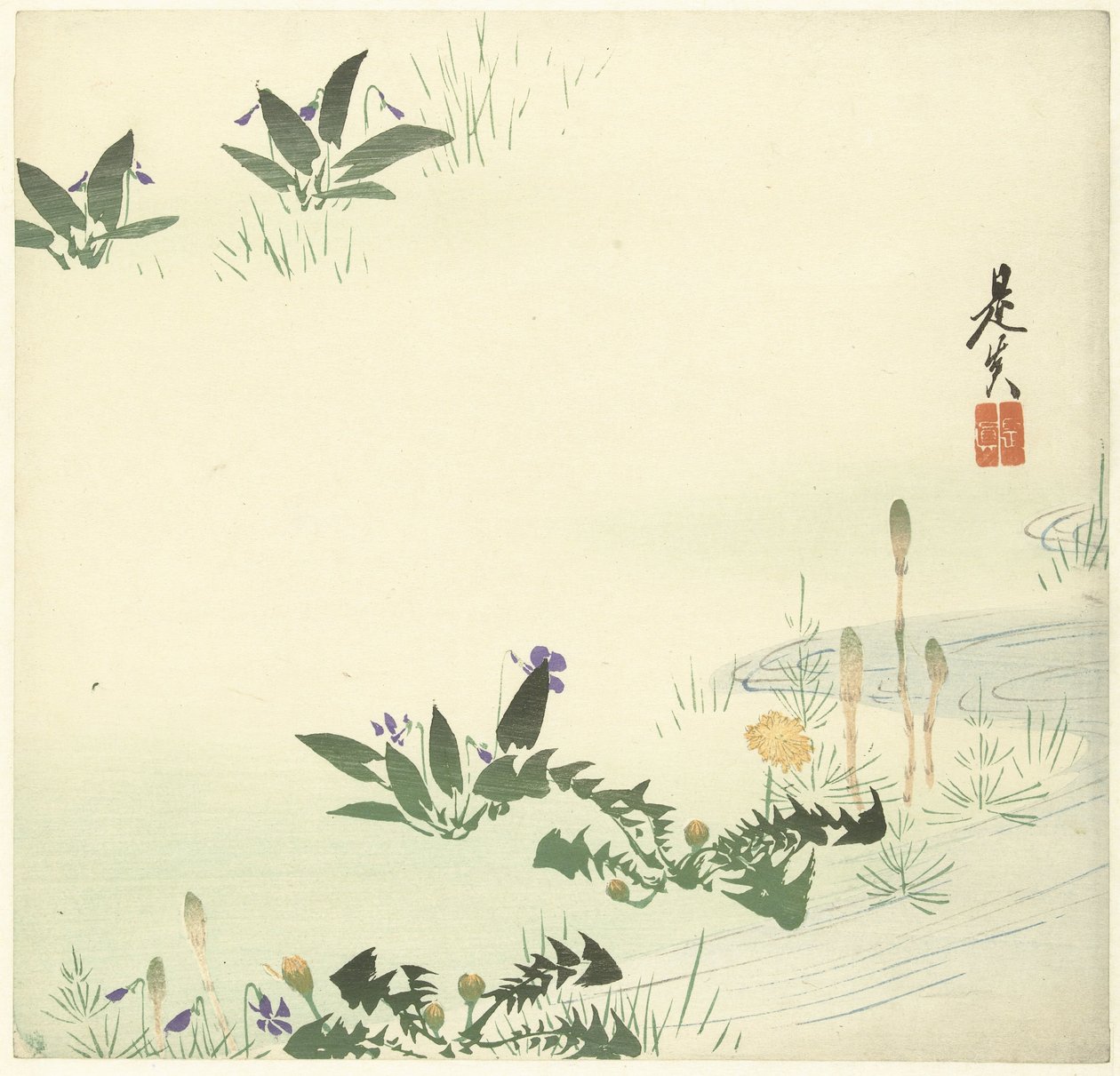 Fiori primaverili vicino a un ruscello da Shibata Zeshin
