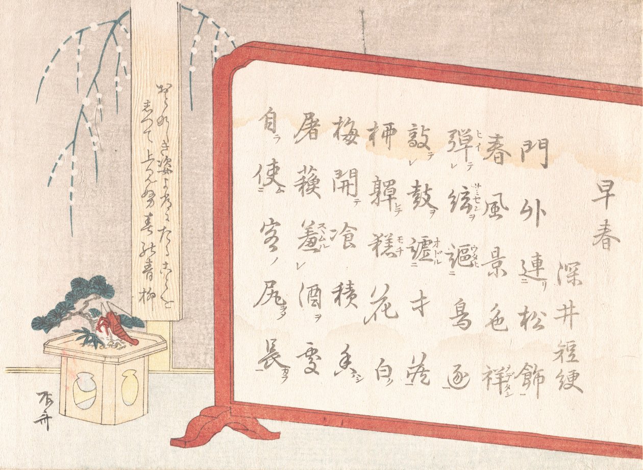 Schermo di calligrafia e decorazione di Capodanno, XIX secolo da Shinsai