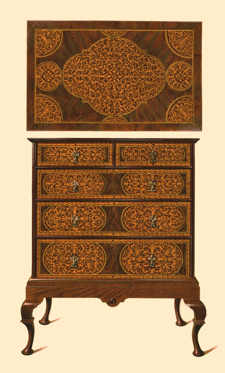 Cassettone intarsiato con marqueterie, 1905 da Shirley Charles Llewellyn Slocombe