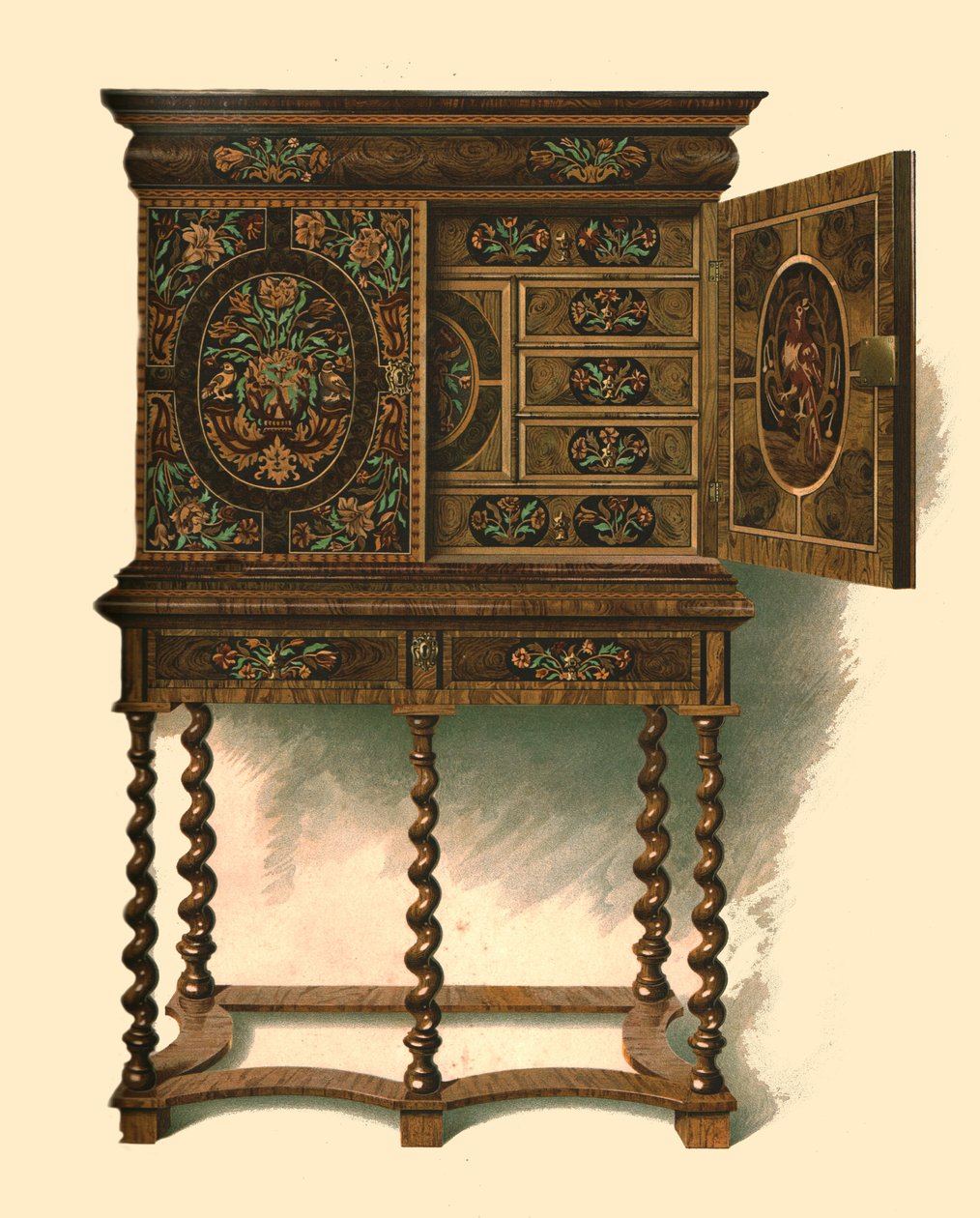 Armadio in noce intarsiato con marqueterie, 1905 da Shirley Charles Llewellyn Slocombe