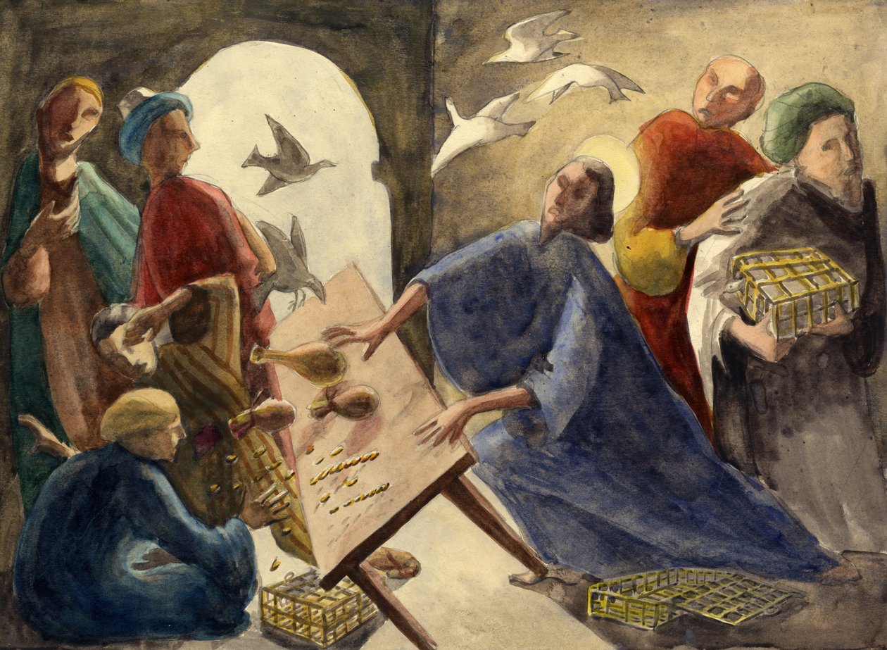 Cristo che scaccia i mercanti dal tempio, c1950 da Shirley Markham