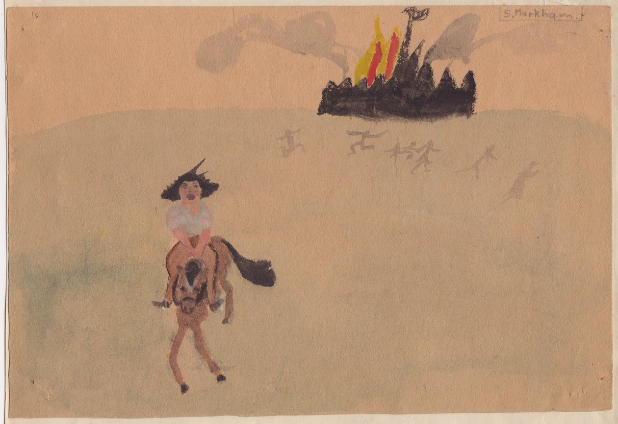 Ragazza a Cavallo che Fugge da un Forte in Fiamme da Shirley Markham